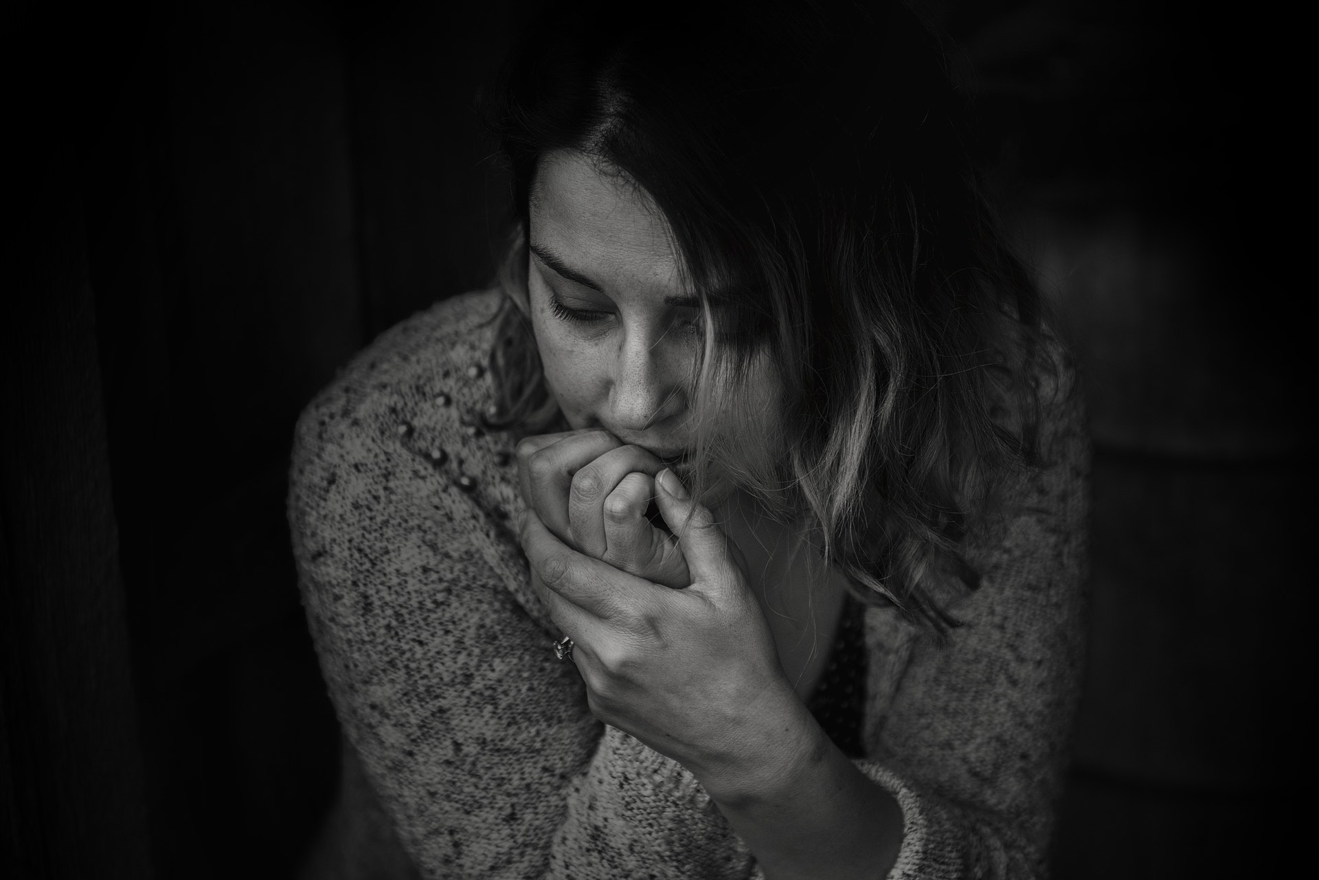 stressed woman in black and white